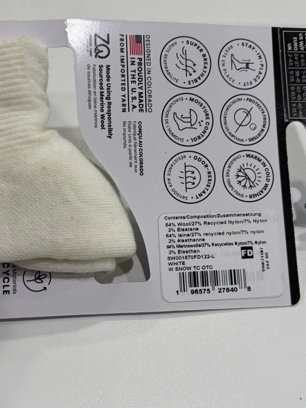 Smartwool Women's Large Snowboard OTC Socks Targeted Cushion White Purple NWT